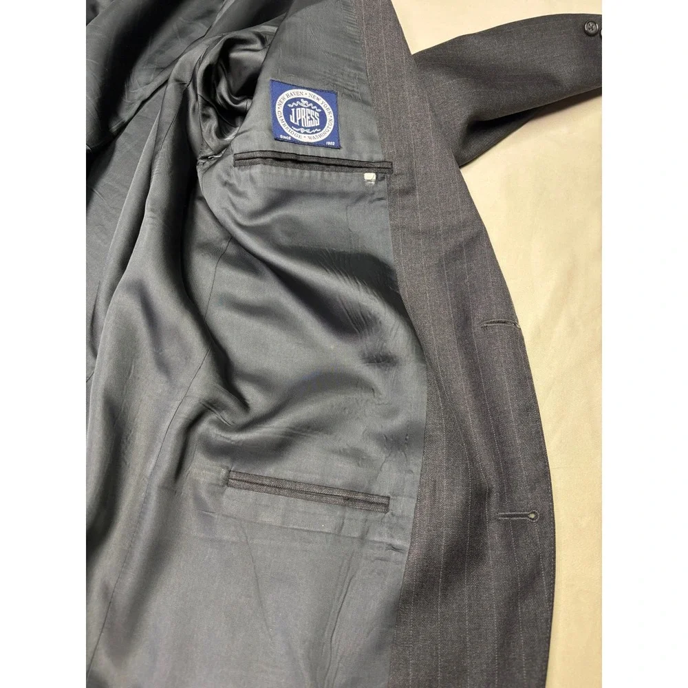 J. Press Parker Mens 43R Wool Pinstripe Blazer Jacket Charcoal Grey‎ Made Canada